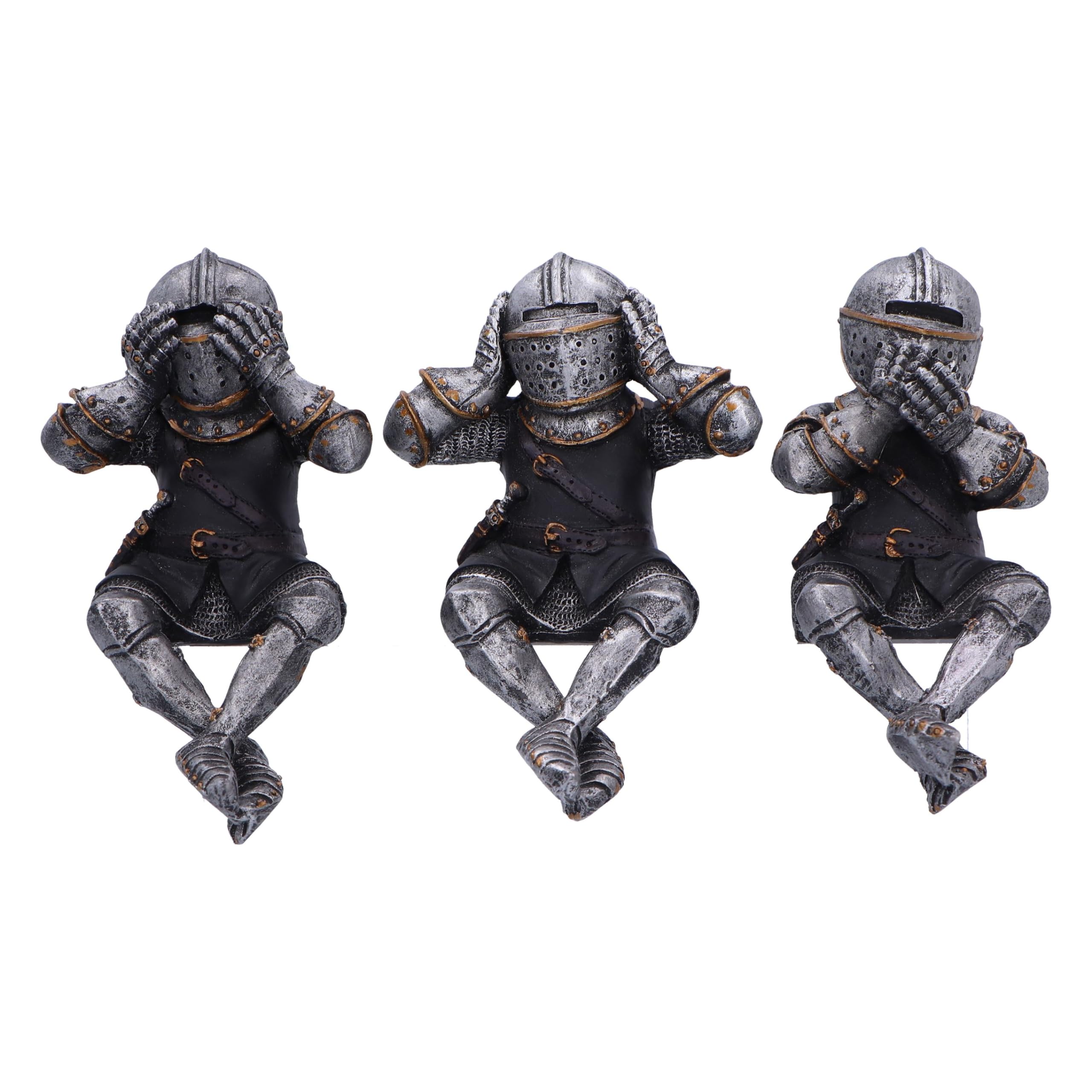 Nemesis Now Three Wise Knights Figurines (Shelf Sitters) 11cm, Resin, Silver, 'See No Evil, Hear No Evil, Speak No Evil' Sitting Knight Figurines, Cast in the Finest Resin, Expertly Hand-Painted