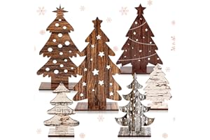 Lemicin 6 Pcs Wooden Christmas Trees Tabletop Decor Rustic Standing Handmade Wood Trees Farmhouse Table Centerpieces Boho Chr