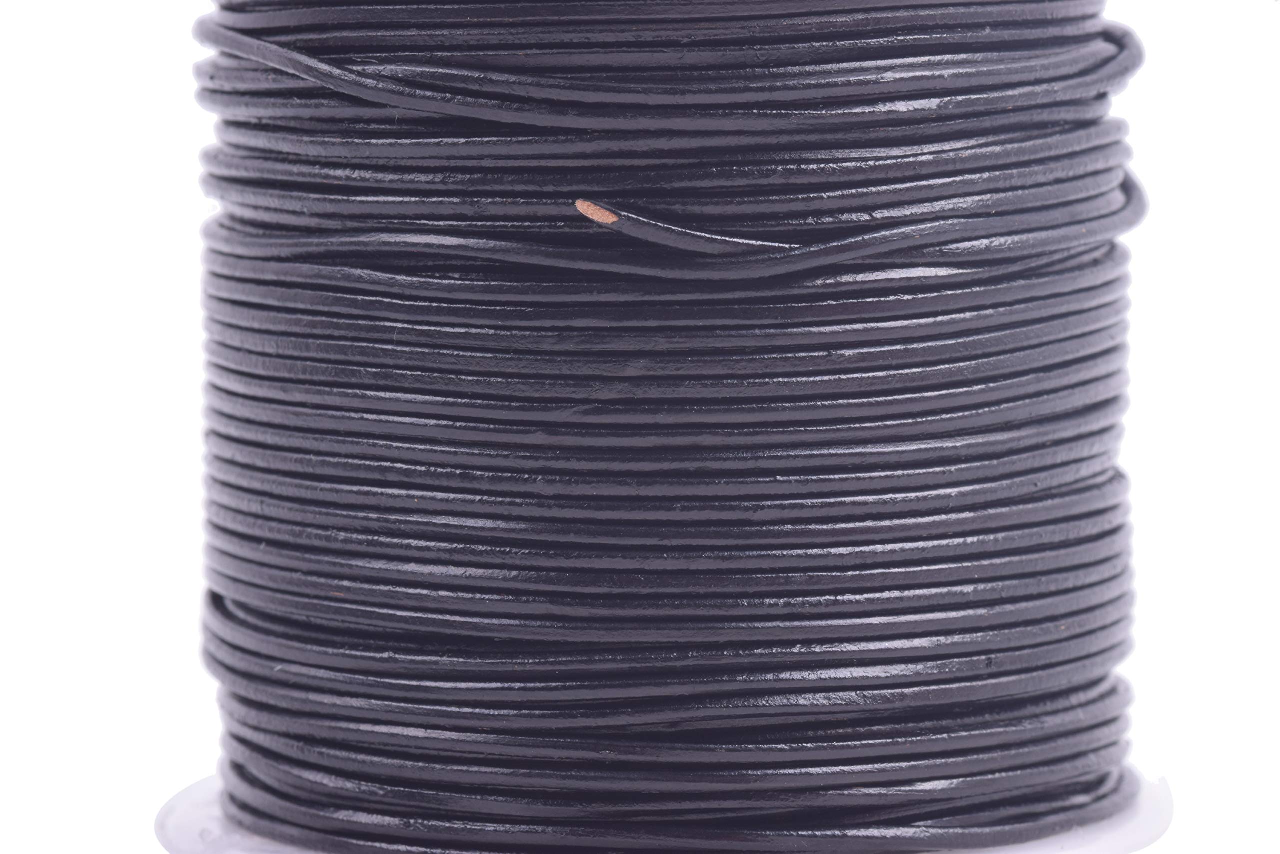 KONMAY 1 Roll 22.75 Meters 1.0mm Black Round Real Leather Cord for Jewellery Making and Crafting