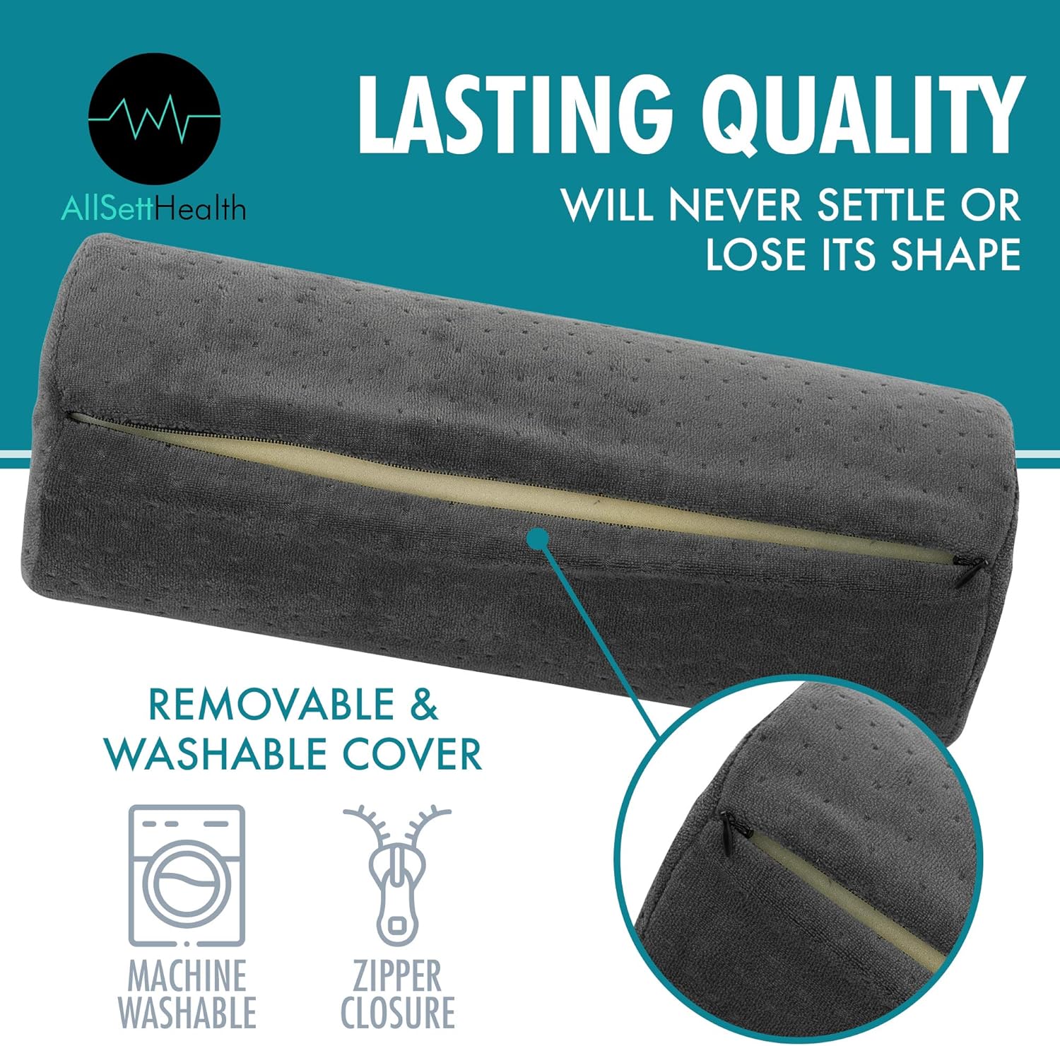 Bamboo Gray Round Cervical Roll Cylinder Bolster Pillow with Removable Washable Cover, Ergonomically Designed for Head, Neck, Back, and Legs || Ideal for Spine and Neck Support During Sleep: Health & Personal Care