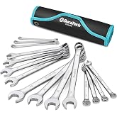 DURATECH Combination Wrench Set, Metric, 15-Piece, 8-22mm | 12-Point, CR-V Steel, Rolling Pouch