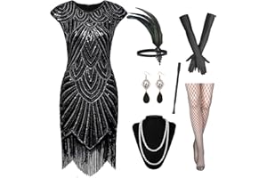 GOHOY Women's 1920S Sequin Fringed Gatsby Flapper Dress with Roaring 20s Accessories
