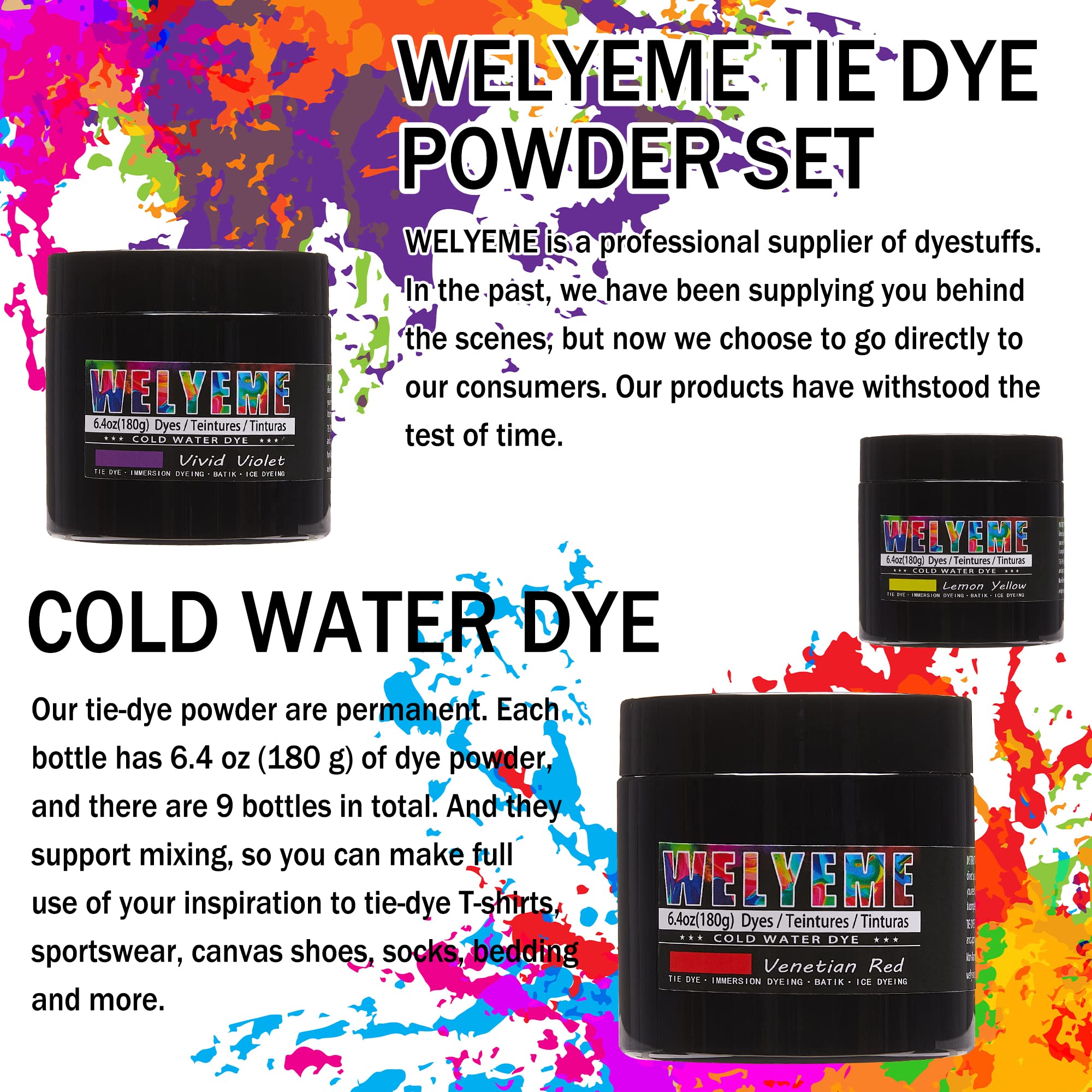 Tie Dye Powder Bulk, 9 Pack Fabric Dye Set for Clothes, Cold Water Tie-Dye Kit