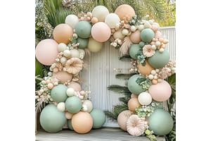 Nude sage green Balloons Arch Kit,Dusty Pink Green White Neutreal Garland Balloons for Boho Bridal Shower Birthday Party Wedd