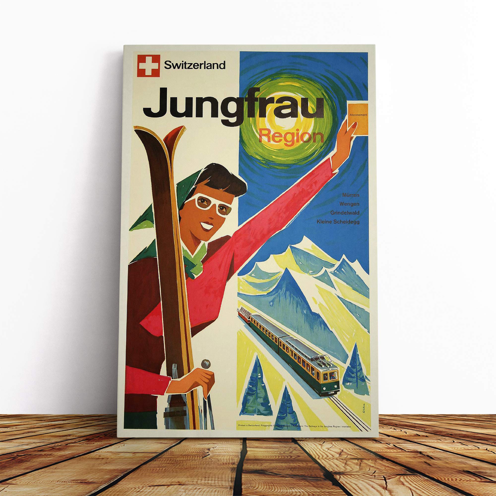 Ski Travel Poster Vol.3 Canvas Print | Gallery Wrapped 30mm Frame Wall Art | 20x14 inches | Ready to Hang | Retro Picture | Living Room Bedroom Lounge Office