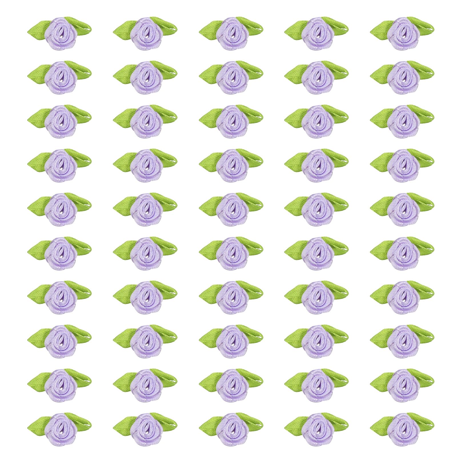 PATIKIL 15mm Tiny Satin Ribbon Rose, 300 Pcs Fabric Flowers Embellishments Rosettes Applique with Green Leaves for DIY Crafts Wedding Decor, Purple
