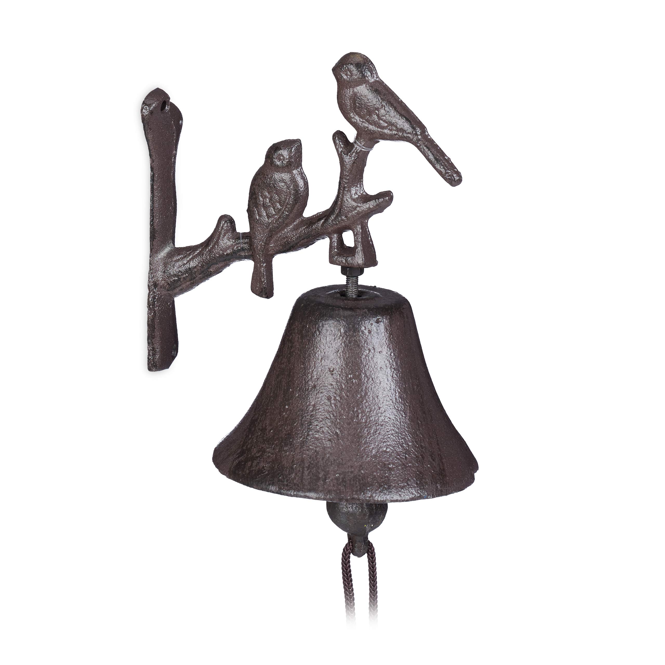 Relaxdays Cast Iron Doorbell, Antique Bird Look, Clear Sound, Garden Ornament, Weatherproof, Brown