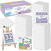 ESRICH Mini Canvases for Painting, Canvas in Bulk 32Pack, 3x3In, 2/5In Profile Small Square Canvas, Blank Canvases are Great for School Projects and Kids Birthday Parties, Home Decor Project.