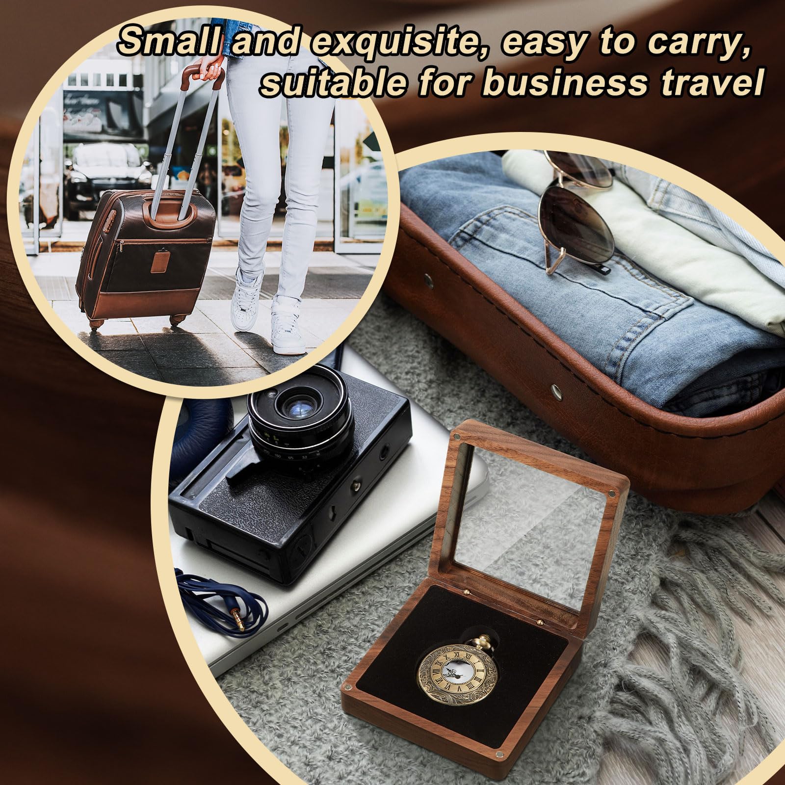 SiliFine 2 Pcs Wooden Pocket Watch Display Case Walnut Wood Single Gift Box for 1.89 Inches Pocket Watch with Clear Acrylic Window Display for Birthday Christmas Fathers Day Gift