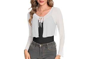CHICALLURE Womens Sheer Shrug Long Bell Sleeve Bolero Tie Front Summer Cardigans Casual Dress Shawls