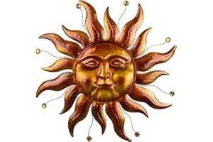 VESTCDF Metal Sun Wall Art Decor Outdoor 26'', Large Gold Sun Wall Decor Garden Metal Art Outside Hanging for Living Room, Bedroom, Fence, Yard, Porch, Balcony and Patio Decorations