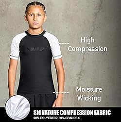 Elite Sports Kids Jiu Jitsu BJJ Rash Guard, Short