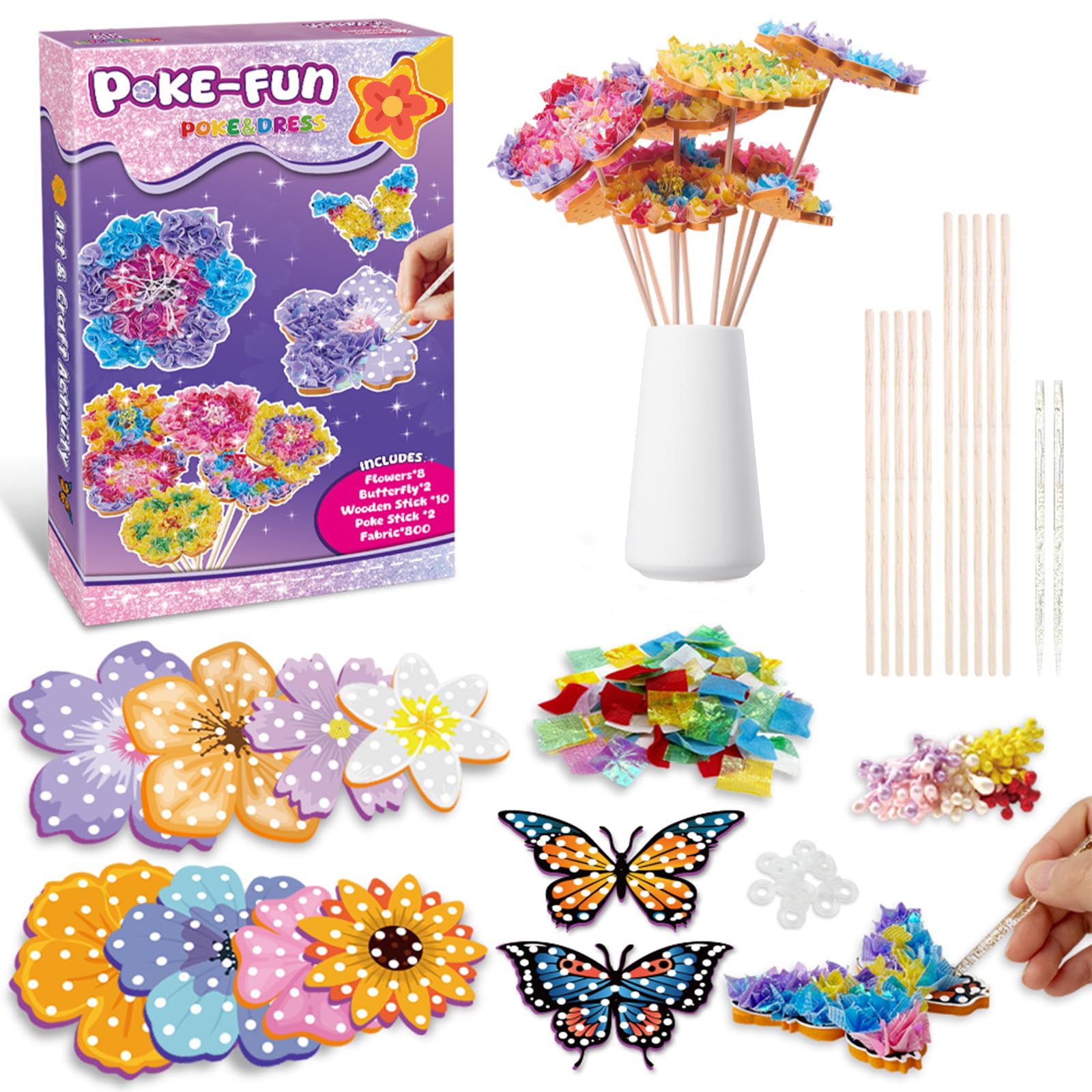 Afufu Poke-in Art DIY Flower Set for Girls, Arts and Craft Kits for Kids Age 14 15 16, Educational Activity Packs Party Favors Craft Supplies, Girls Toys Birthday Presents Gifts for 14+ (NO Vase)