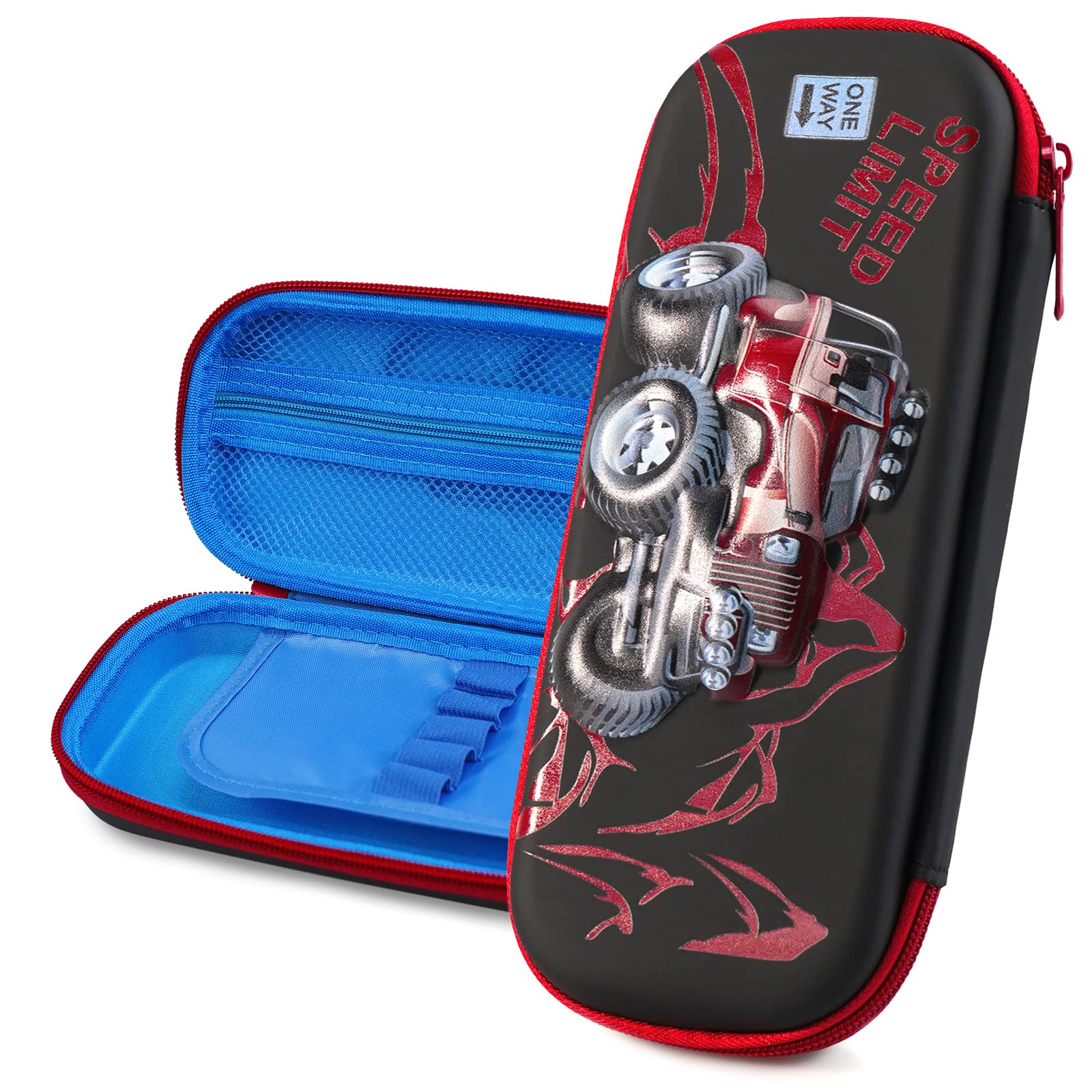 FEWOFJ 3D Car Pencil Case for Kids Boys, Waterproof Pencil Box with Compartments Pen Pouch (Black) — image 1