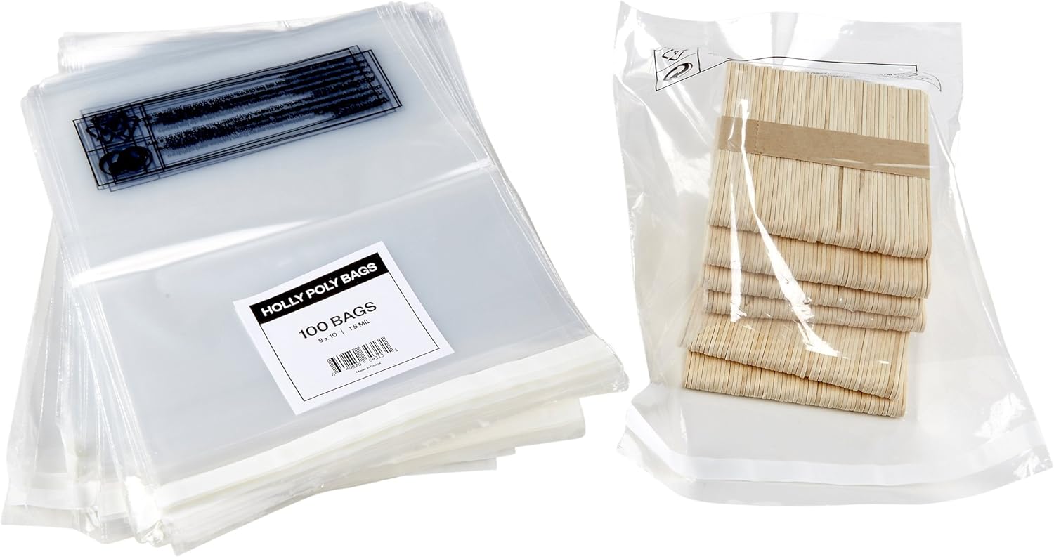 Holly Poly Bags - 400 Industrial Strong Clear Poly Bag Combo Set - 100 Bags Per Size - 6x9, 8x10, 9x12, 11x14 - Super Strong Seal with Suffocation Warning: Office Products