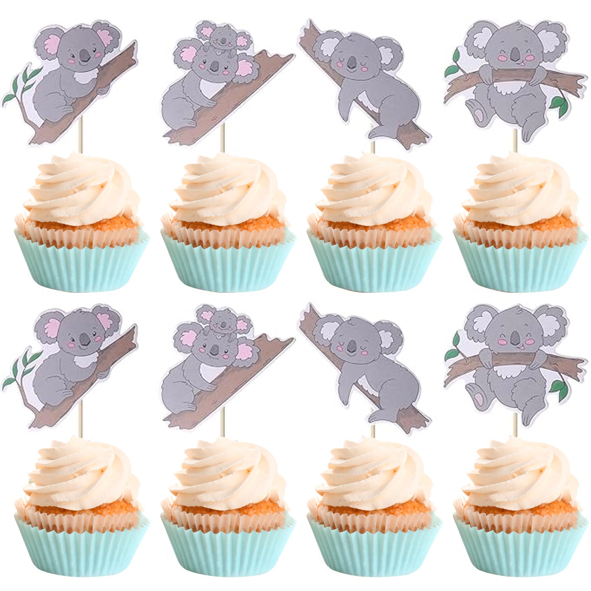 SYKYCTCY 24 Pack Koala Cupcake Toppers Glitter Wild Animal Cupcake Picks Koala Birthday Cupcake Decorations Baby Shower Birthday Theme Party Cake Decorations Supplies