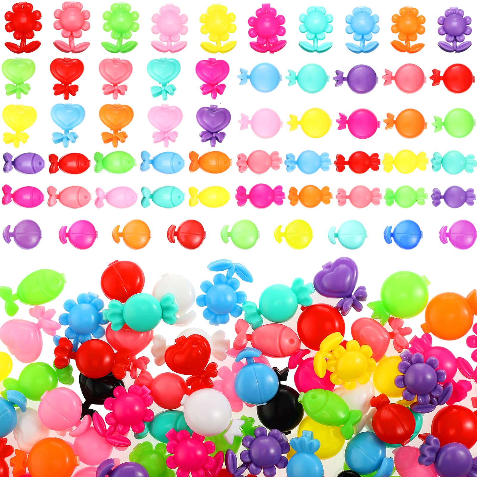 Photo 1 of 120 Pieces Self Hinge Plastic Hair Clips Hair Barrettes for Girls Multi Coloured Flower, Candy, Fish 80s 90s Mini Cartoon Design Barrettes Pins for Toddler Girls