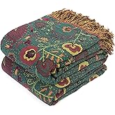 Boho Throw Blanket for Bed 100% Cotton Soft Lightweight Quilt Home Decor Bed Blanket,Floral Embroidery Reversible All Season Bohemian Breathable Twin Throws for Sofa Couch Chair 60"×80"