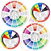Nezyo 4 Pcs Color Wheel Paint Mixing Learning Guide Art Class Teaching Tool | Color Wheels Makeup Blending Board Chart Mixed Guide Mix, 5.5 Inches, 9 Inches
