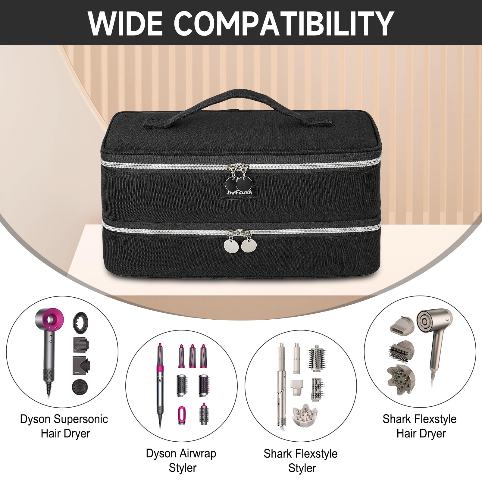Carrying Case Fits for Shark Flexstyle & Hair Dryer, Travel Storage Bag Compatible with Dyson Supersonic Hair Dryer/Airwrap Styler and Attachments, Black(Bag Only)