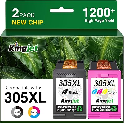 KINGJET 305XL Ink Cartridges Black Colour 2-Pack for HP 305 Series