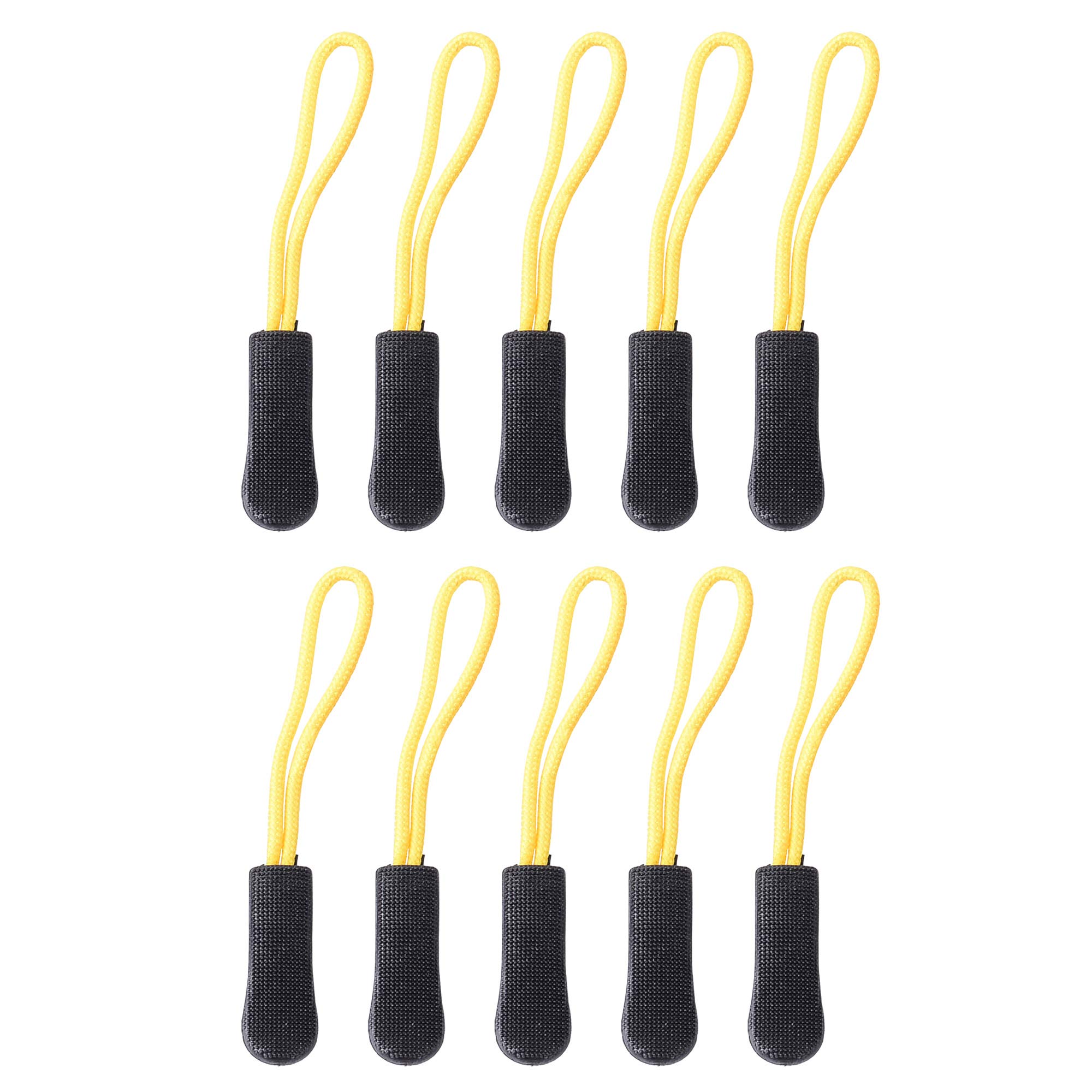 POFET 10pcs Zip Tags Cord Pulls Zipper Extension Zip Slider for Backpacks, Bags, Luggage, Suitcases, Jackets, Black Yellow