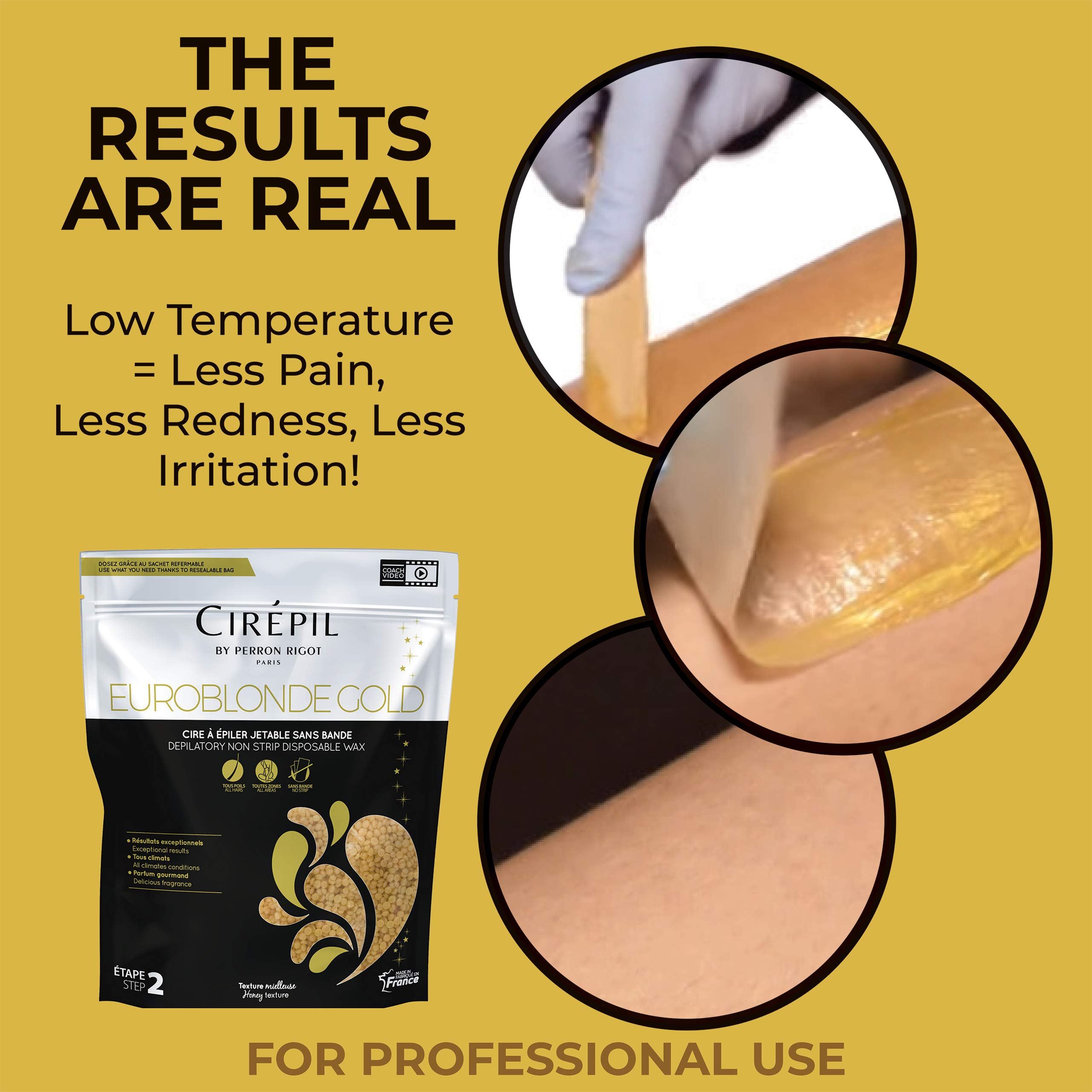 Cirepil Euroblonde Gold - 800g / 28.22 oz Wax Beads Bag - Light Monoi Scent - Ultra Fluid Gel Texture - All-Purpose & Easy Removal