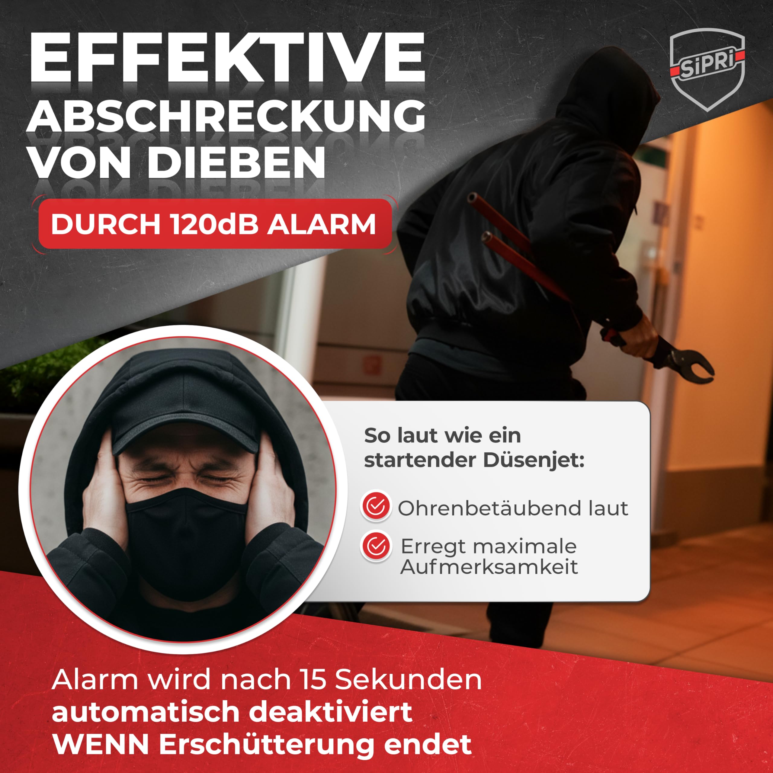 SIPRI® Fahrradschloss mit Alarm 120 dB | Kettenschloss Fahrradschloss hohe Sicherheit für E-Bike, E-Scooter & Motorrad | 8 mm Stahl, wetterfest, robust & langlebiges Schloss mit Schlüssel 4