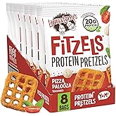 Lenny & Larry's FITZELS Protein Pretzels (Pizza Palooza) 8 Individual Bags 3 oz Each – High Protein Snacks with 20g of Plant Based Protein – Healthy Vegan Pretzels – Delicious Salty Taste