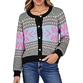 Saodimallsu Womens Button Up Cardigan Sweaters Crew Neck Vintage Fair Isle Long Sleeve Warm Knit Christmas Sweater Coats