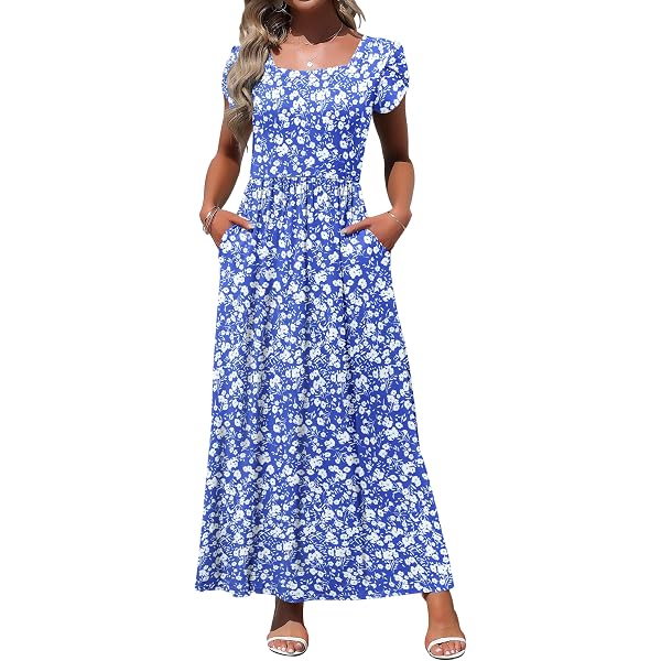 Robe D'Été Décontractée À Col Rond Et Manches Courtes Pour Femmes Bleu Bleu - Prêt-à