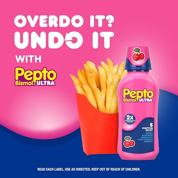 PEPTO BISMOL ULTRA LIQUID FOR NAUSEA, HEARTBURN, INDIGESTION, UPSET STOMACH, AND DIARRHEA – 5 SYMPTOM FAST RELIEF MEDICATION FOR ADULTS, CHERRY FLAVOR, 2X16 OZ