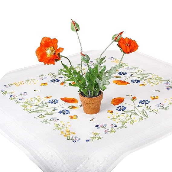 Embroidery Kit FLOWERY MEADOW, Embroidery Set with Template for Adults