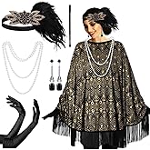 Floraltop 6 Pcs 1920s Flapper Costume Accessories Set for Women Fringed Poncho Flapper Shawl Outfits
