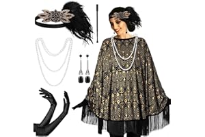 Floraltop 6 Pcs 1920s Flapper Costume Accessories Set for Women Fringed Poncho Flapper Shawl Outfits