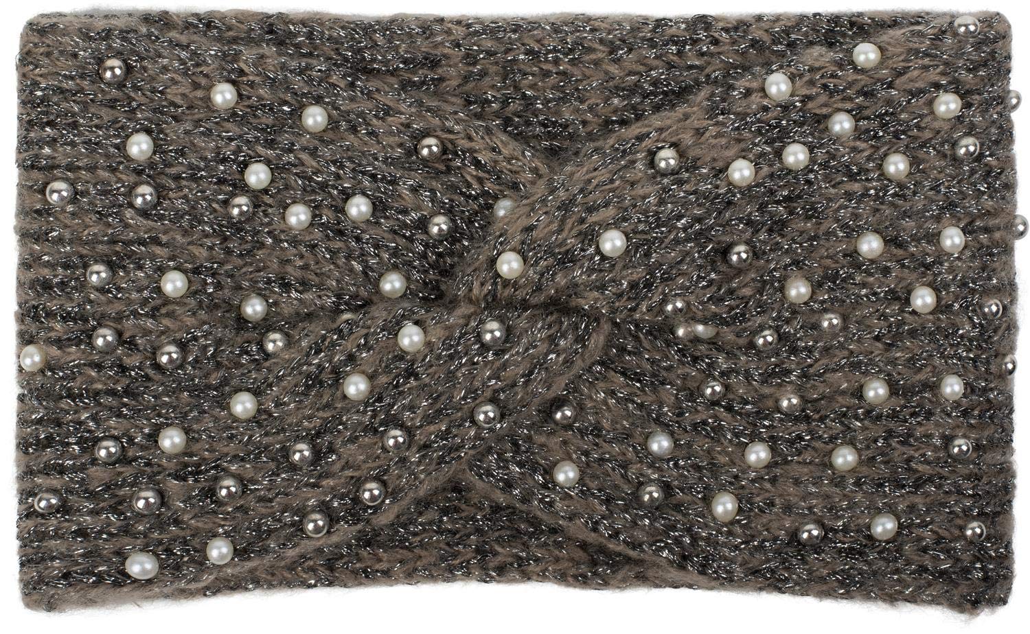 styleBREAKER women knit headband with pearls, metallic yarn and knot, hairband, headband 04026029, color:Brown-Black