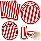 Red and White Stripes Party Supplies Tableware Set 30 9" Plates 30 7" Plate 30 9 Oz. Cups 60 Lunch Napkins for Red Striped Ca
