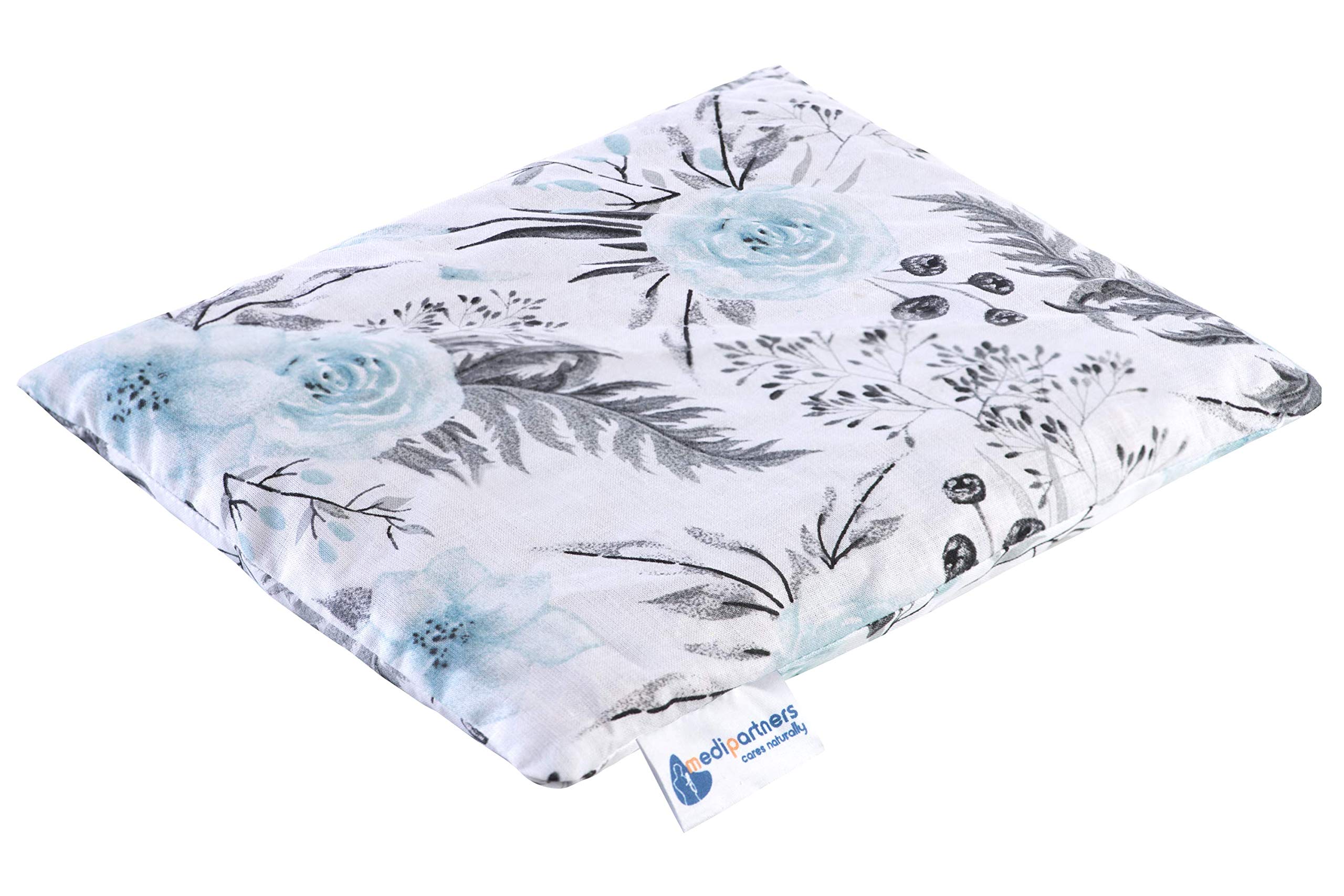 Medi Partners Cherry Stone Cushion Large Heat Pillow 500 g Rectangle 20 x 25 cm Natural 100 Percent Cotton Medi Partners Heat and Cold Therapy Massage Therapy (Grey Flowers)