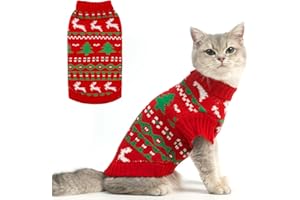 KOOLTAIL Cat Sweater Turtleneck- Soft Knit Cat Christmas Sweaters for Cats Only, Elk Christmas Tree Pattern Thick Warm Cold Weather Pet Clothes Outfit for Small Medium Large Size Kitten Puppy Red M