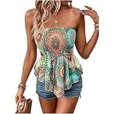 Floerns Women's Floral Print Strapless Bandeau Asymmetrical Hem Crop Tube Top