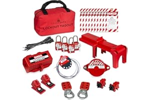 TRADESAFE Professional Lockout Tagout Kit - Loto Locks, Gate Valve Lock, Ball Valve Lockout, Circuit Breaker Locks, Hasps, Plug Lock, Cable Loto, Tag Out Tags and Ties Set (1 Key Per Padlock)