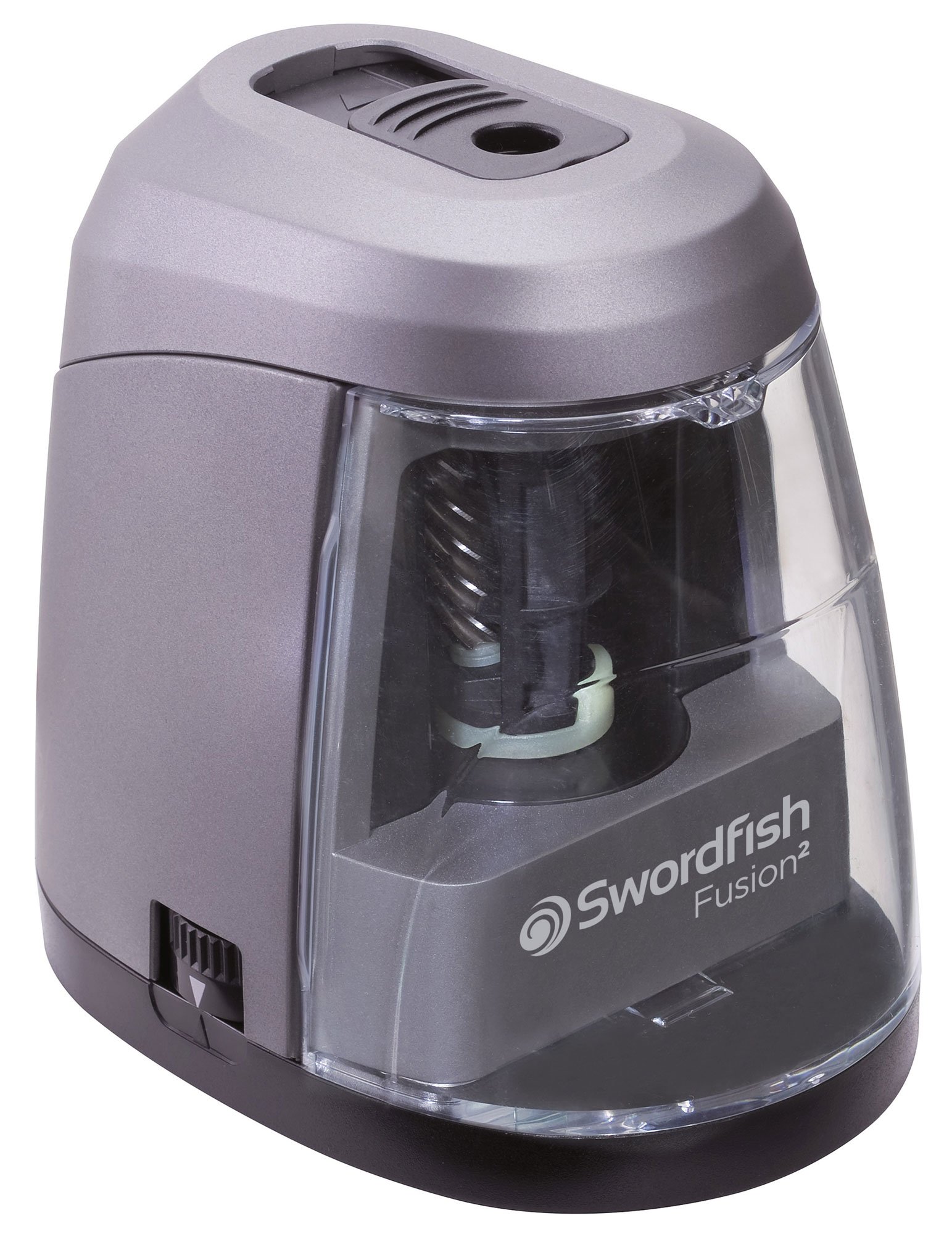 Swordfish ‘Fusion²’ Dual Power Double-Hole Pencil Sharpener with Pencil Point Options and Helical Blade [40309] 8–10 mm, Grey, Black