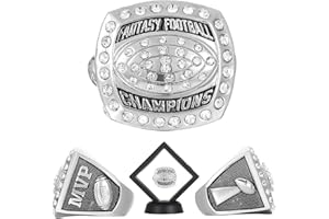 HuangouSA MVP Fantasy Football Championship Ring with Wooden Box League Champion Trophy Rings Premium Award for Winner