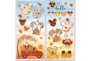 GUMWAQU Mouse Themed Fall Window Clings - 9 Sheets Removable Thanksgiving Stickers for Glass Windows, Autumn Decorations