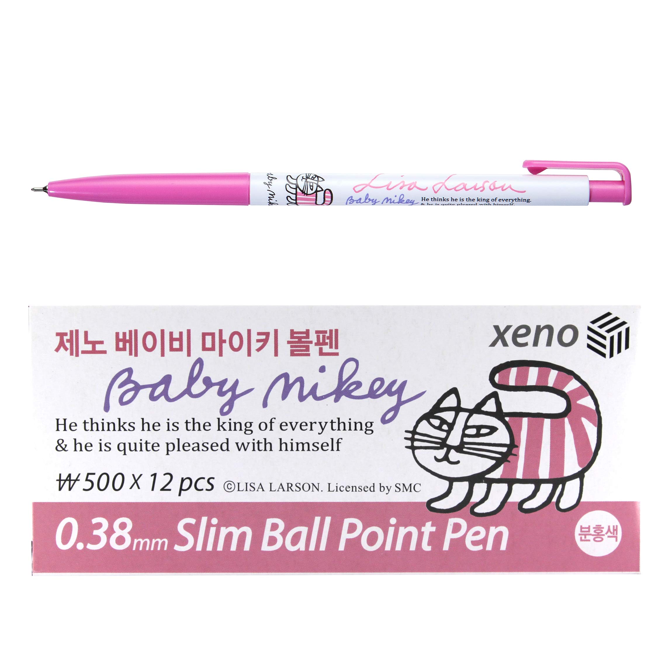 Xeno 0.38mm Slim Ballpoint Pen Shinzi Monpeluche to Baby Mikey Lisa 12 Pack (Pink 12 Pack)