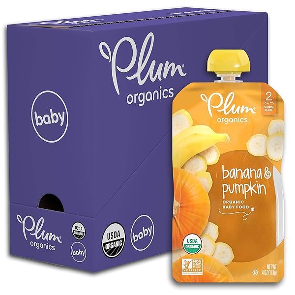 PLUM ORGANICS STAGE 2, ORGANIC BABY FOOD, BANANA AND PUMPKIN, 4 OUNCE POUCH (PACK OF 6)