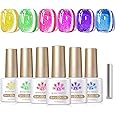 Born Pretty Cat Magnetic Eye Gel Nail Polish Spring Summer Neon Shimmer Glitter Holographic Cat Magnetic Eye Gel Crystal Glass Cat Magnetic Gel Polish Nail Art Manicure DIY at Home 6PCS