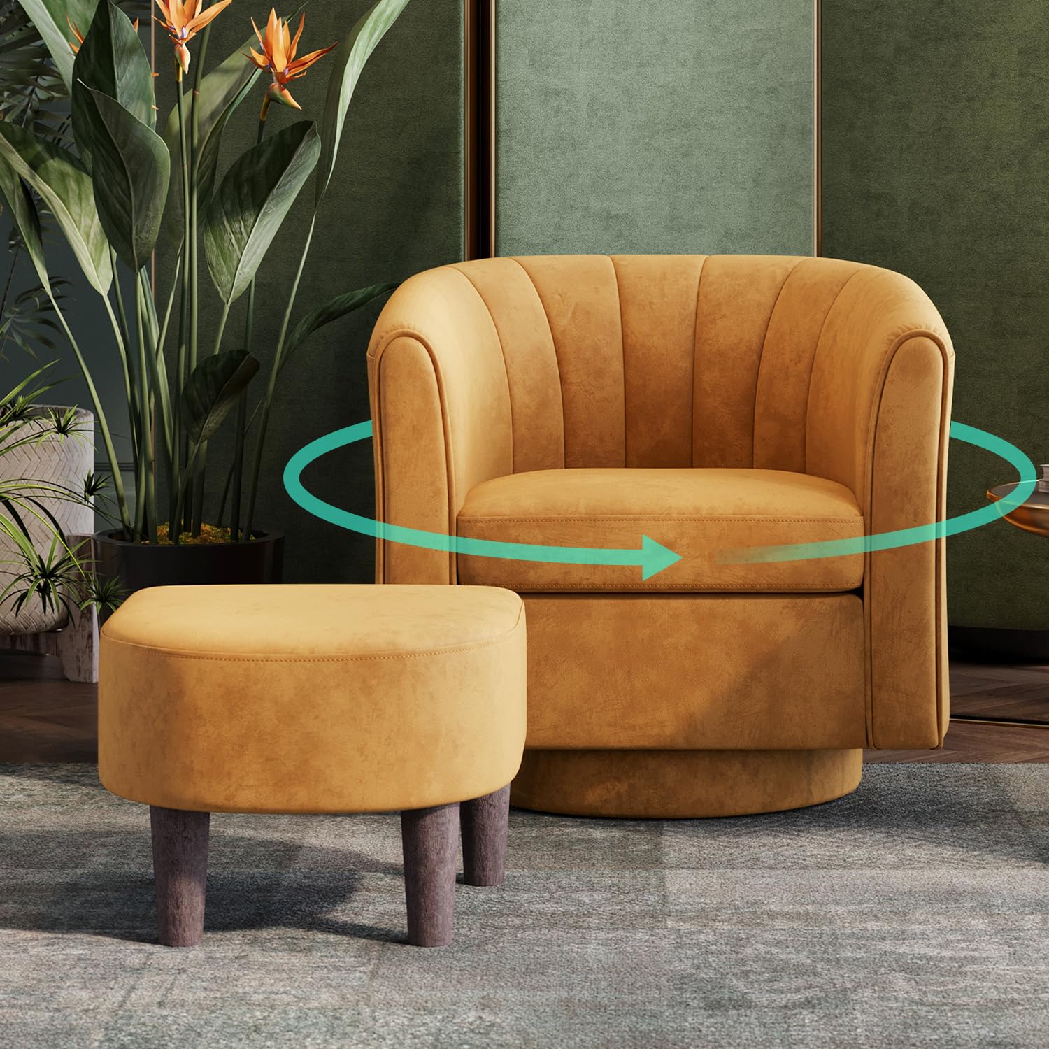 Swivel Barrel Chair, Velvet Accent Armchair 360 Degree Swivel Club Chair for Living Room Bedroom Reception Room