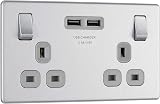 BG Electrical Screwless Flat Plate Double Switched Power Socket with USB