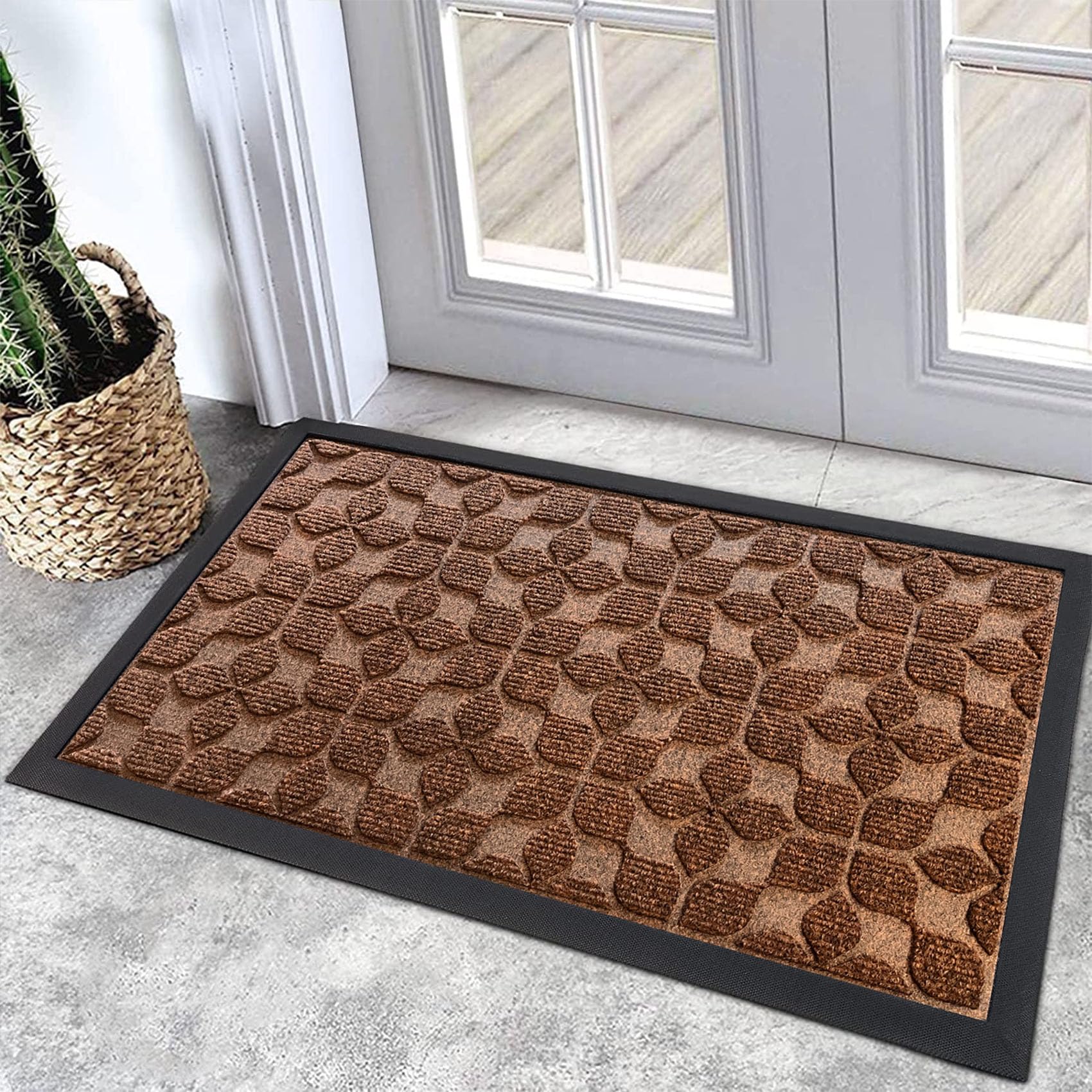Photo 1 of Bulijojo Sturdy Front Entrance Doormats, Durable Heavy Duty Welcome Mat, Thick Absorbent Natural Rubber Non Slip Mat, Easy Clean Entryway Mat 17"x30" Geometric Brown